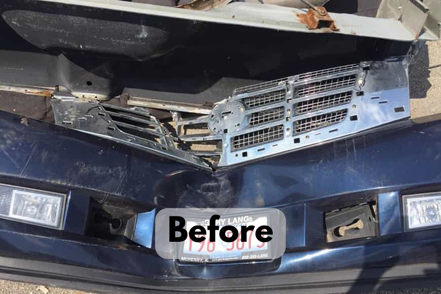 Cadillac collision damage, grill repair, Before Pic, Chicago Suburbs, Plainfield, IL Crystal Shine Body Shop