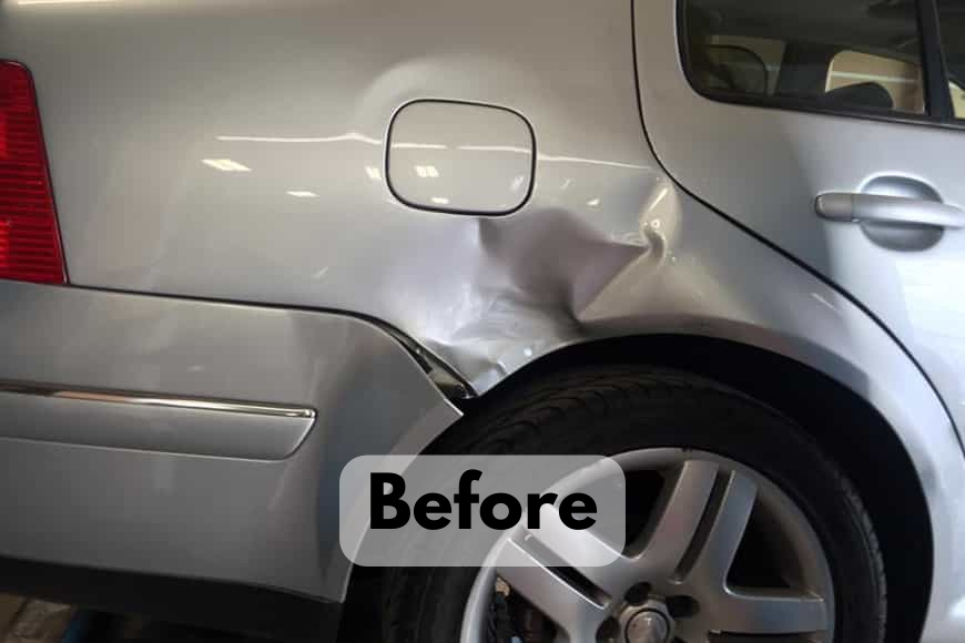 VW auto body dent repair, Before Pic, Chicago Suburbs, Plainfield, IL Crystal Shine Body Shop